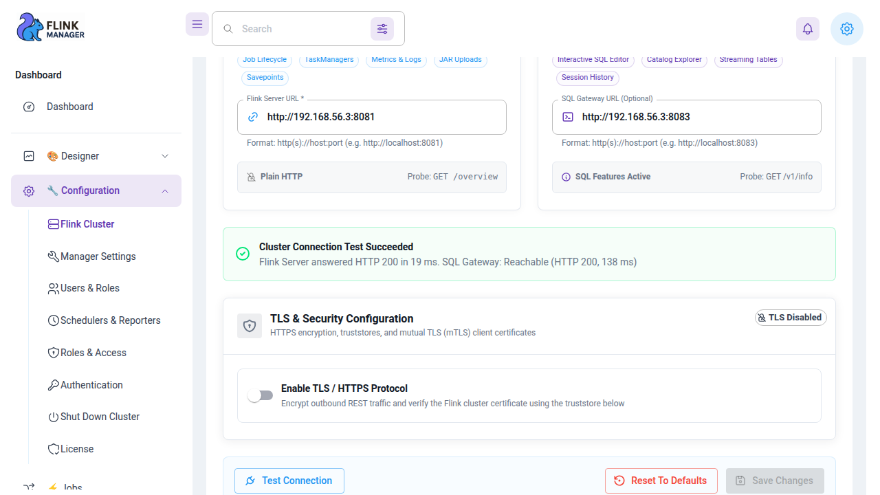 Flink cluster connection test