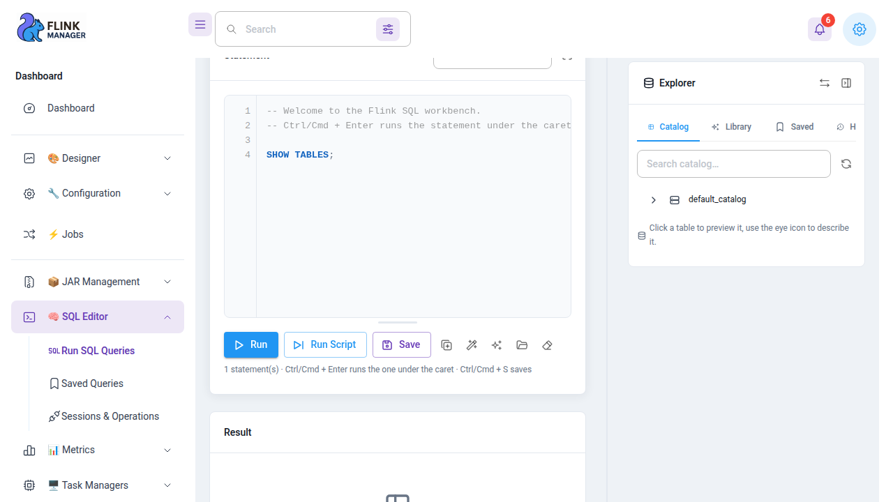 SQL editor with an active session